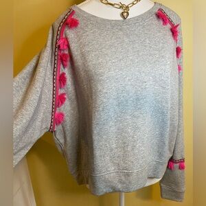 NWT - Generation Love gray sweatshirt with neon pink tassels, size L